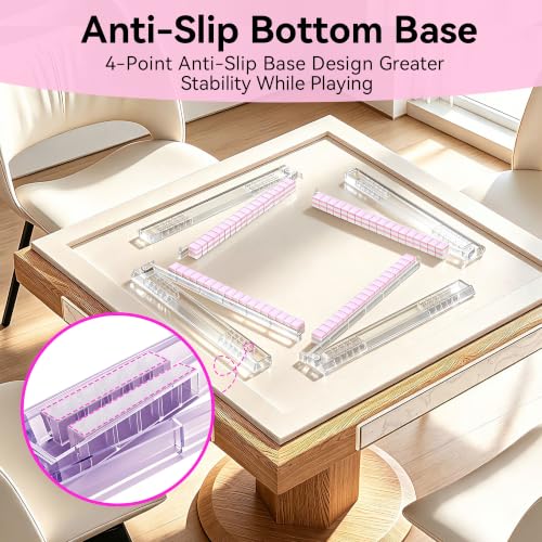 OKMXBS Clear Acrylic Mahjong Racks with Pushers Set of 4 - Non-Slip Game Night Accessories