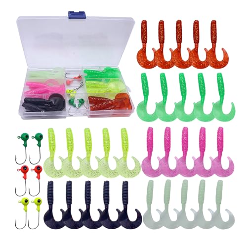 WOLFSKIN Soft Plastic Fishing Lures Set 36pcs Curly Tail Worms & Swimbaits