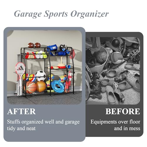 Sports Equipment Organizer with Wheels - Ball Storage Rack