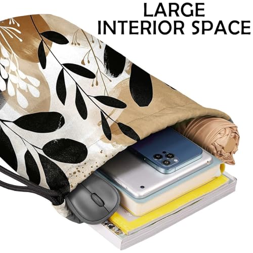 Waterproof Drawstring Backpack 13x17 - Durable Oxford Gym Bag - Brown Leaf