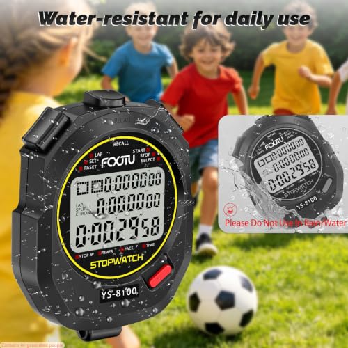 Digital Sports Stopwatch - 100 Laps Memory Timer - Black