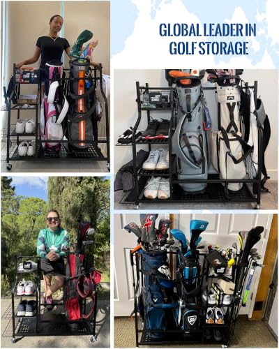Golf Bag Storage Organizer for Garage - Holds 2 Golf Bags