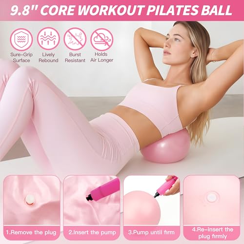 Pilates Kit for Home Workouts - 17-in-1 Set with Pink Ring & Ball