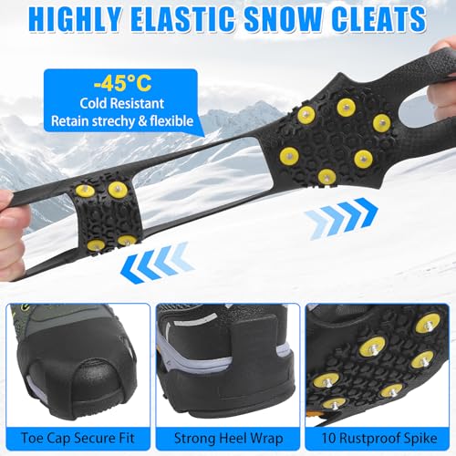 JSHANMEI Ice Cleats for Shoes XX-Large 10-13 Men / 11.5-13.5 Women, 10 Steel Studs