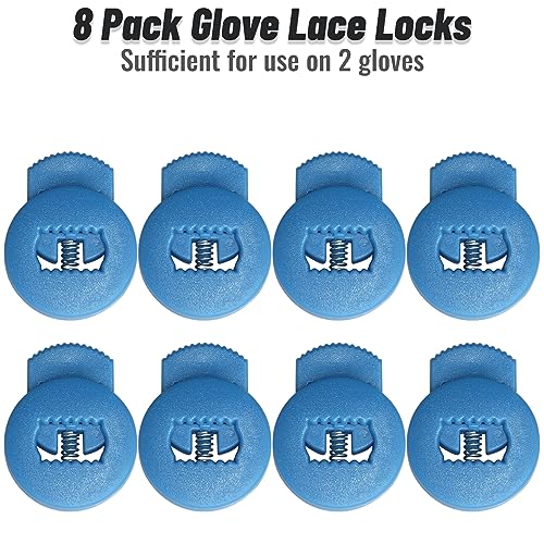 Jomeya Sky Blue Baseball Glove Lace Locks 8-Pack - No Knots, Universal Fit