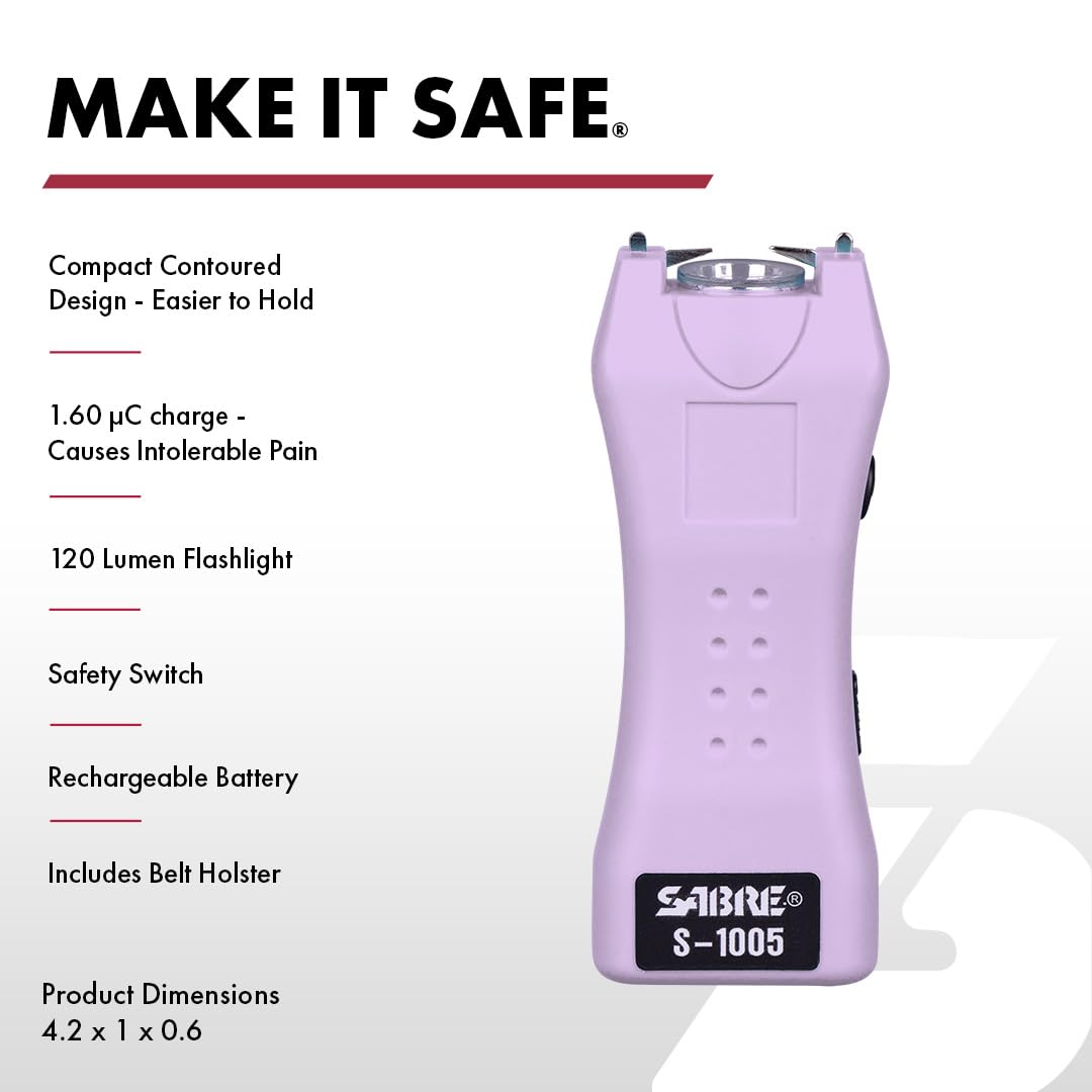 SABRE Pepper Spray & 2‑in‑1 Stun Gun with Flashlight Self Defense Kit – Fast Flip Top 10‑Second Safety Spray with Finger Grip & Keychain – Rechargeable Stun Gun, 1.60 µC Charge, 120‑Lumen LED Light