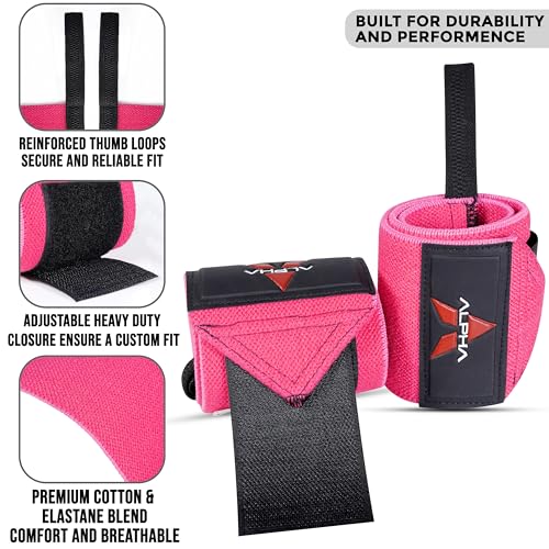 Weightlifting Wrist Wraps - Adjustable & Durable for Gym - Pink