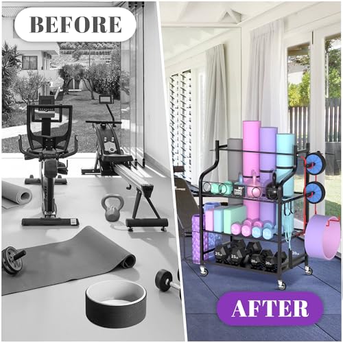 Home Gym Rack for Dumbbells, Kettlebells & Yoga Mats - Black