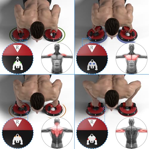 Rotating Push Up Bars with Non-Slip Grip - Red
