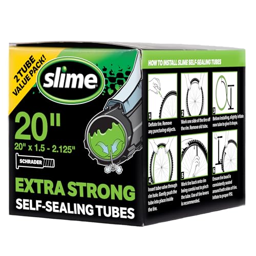 Slime Extra Strong Self-Sealing Bicycle Tube 20" x 1.5-2.125" Pack of 2 Schrader Valve