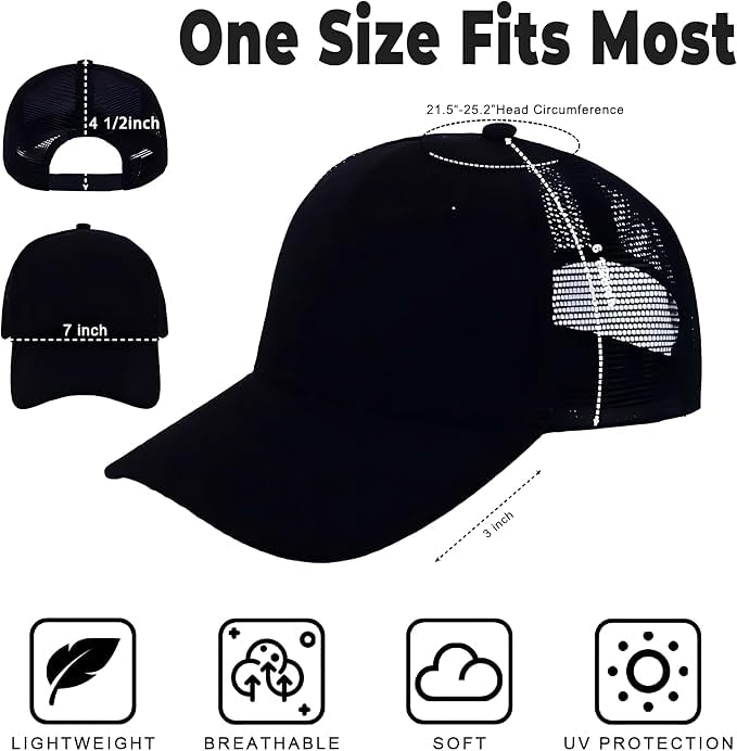 ZH 20 Pack Blank Mesh Trucker Hats - Adjustable Snapback Caps for Men & Women, Black, One Size-Large