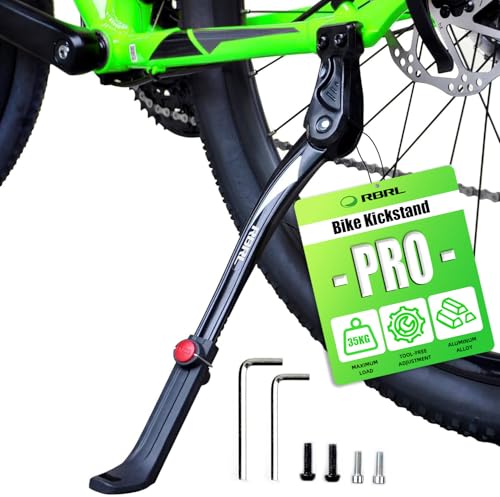 RBRL Bike Kickstand Aluminium Alloy Adjustable for 24-29'' Bikes, 77 lbs Capacity