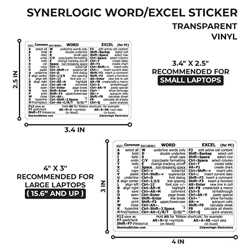 Keyboard Shortcut Sticker for Word & Excel - Clear - 2 Pack
