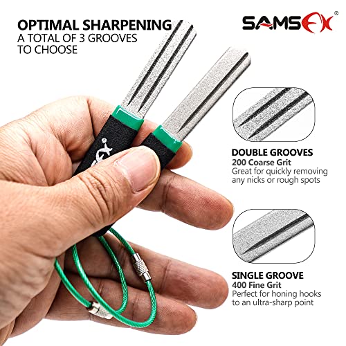 Fishing Hook Sharpener Tool - Double-Sided - 4" Black & Green Handle
