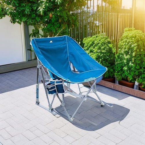 GCI Outdoor Pod Rocker Beach Chair - Collapsible Folding Rocking Chair with Drink Holder | Saybrook Blue