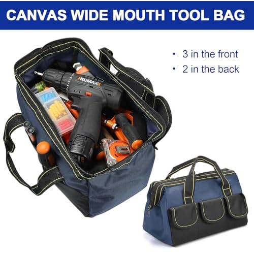 2 Pack Rugged 16-Inch Wide Mouth Tool Bag for Professionals, Waterproof and Durable. Great for Construction Electricians Carpentry and DIY Enthusiasts (Green,Bule)