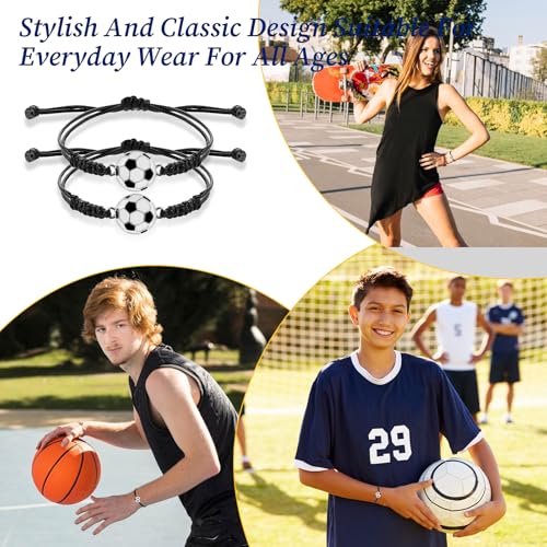 Adjustable Black Sports Bracelets - 12pcs Soccer Basketball Wristbands