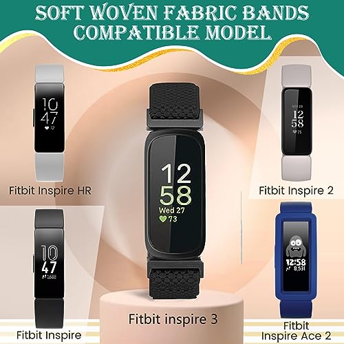 Adjustable Nylon Sport Bands for Fitbit Inspire - Black, Gray & Indigo
