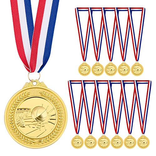 Petutu 12 Pack 2 Inch Gold Basketball Medals with Ribbons - Award Trophies