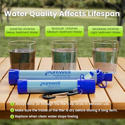 Purewell 4-Pack Water Filter Straws for Camping Hiking Survival Emergency Gear
