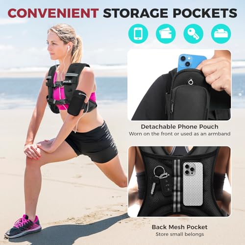 BAGAIL 15 lb Black Weighted Vest for Women, Reflective Strips & Phone Pouch