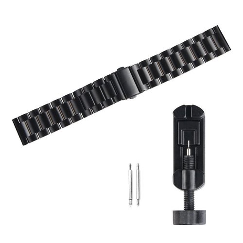 Lamshaw Compatible with Soudorv P97, Dyurwa P97 Smart Watch Band, Stainless Steel Metal Replacement Strap Bracelet, Modern Pilot Design, Black, Adjustable (5.71"-8.19" / 145mm-208mm)