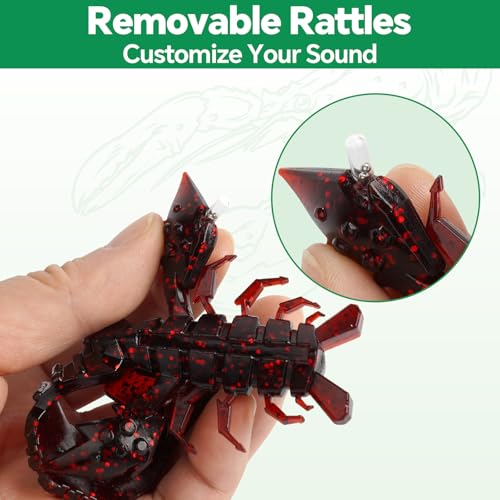 Soft Plastic Crawfish Lures Kit with Removable Rattles - 3 Colors, 4.1 Inch, 3 Pcs
