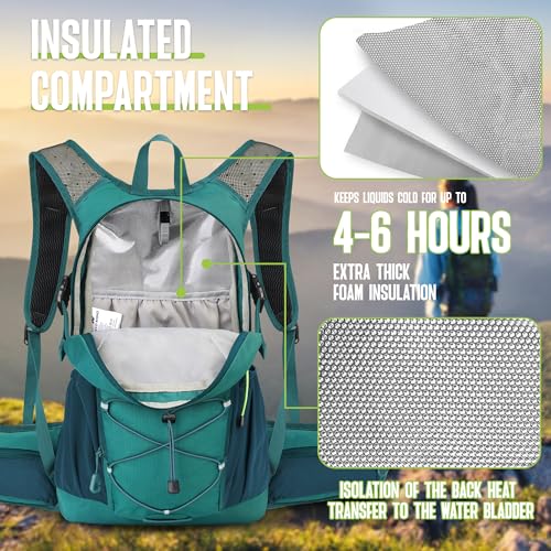 Hydration Backpack 18L with 3L Bladder - Insulated & Breathable - 04 Green