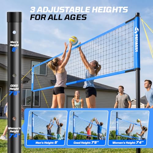 32FT Outdoor Volleyball Net Set - Adjustable Height, G-Blue & Black