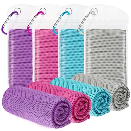 Cooling Towels for Neck & Face - 4 Pack, 40"x12" - Light Blue/Purple/Magenta/Gray