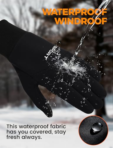 Winter Cycling Gloves for Men - Waterproof Touch Screen - Black / Medium