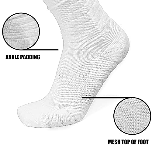 Extra Long Padded Football Socks with Ankle Support - Large, White