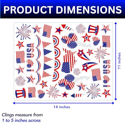 200-Piece Patriotic Static Cling Window Decorations - 4th of July Decor