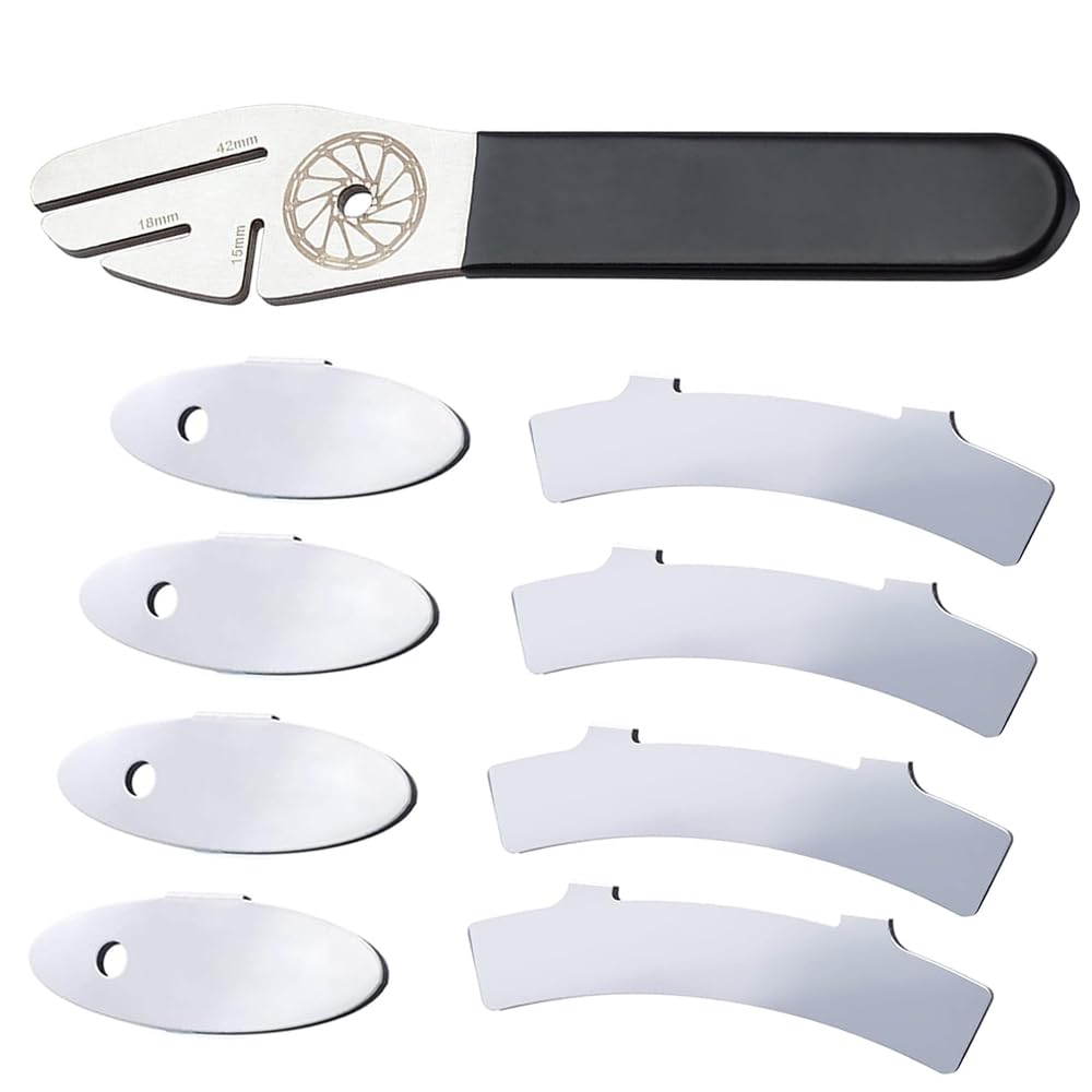 LHMYTREE Rotor Truing Fork Bike Disc Alignment Tool Bicycle Brake Wrench,3 Slot Bicycle Brake Wrench,and 8 PCS Bicycle Disc Brake Pads Adjusting Tool (Arc and Ellipse Shape),Used for Mountain Bikes.