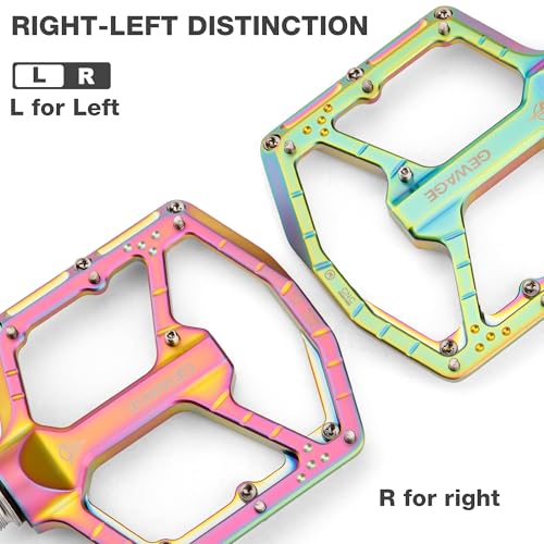 GEWAGE Rainbow Aluminum Mountain Bike Pedals - Flat Platform, Sealed Bearings, Anti-Slip Pins, 9/16 Inch
