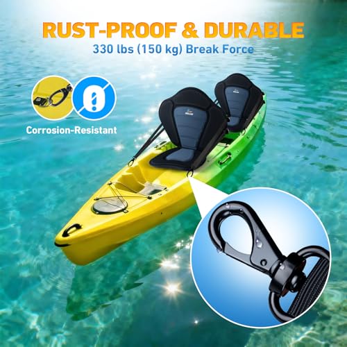 EELLAO Kayak Seat Deluxe Black & Blue with Detachable Storage Bag, Cushioned Back Support, Adjustable Straps