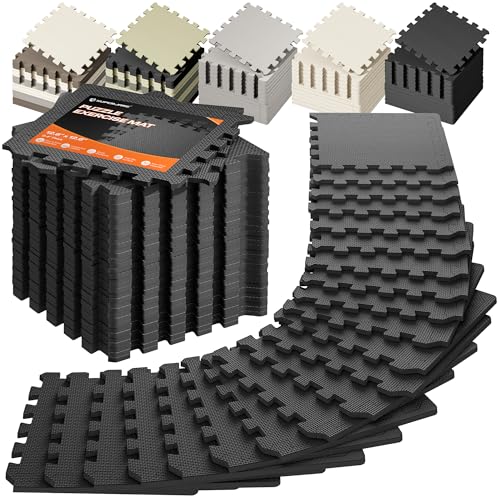 SUPERJARE Black Interlocking Gym Floor Mats 24 Tiles (24 sq ft) EVA Foam Puzzle Exercise Tiles for Home Workout
