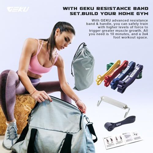 GEKU FIT Resistance Bands Set with Aluminum Alloy Handles - Full-Body Workout, 5 Natural Latex Bands, Portable Gym Equipment