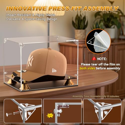 Clear Acrylic Baseball Cap Display Case with Double-Layer Base