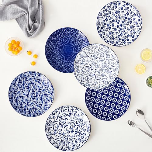 Vancesso Selene Blue Dinner Plates Set of 6, 10.25" Porcelain Vintage