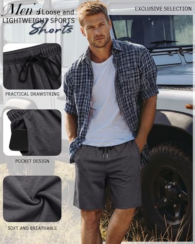 Men's Athletic Shorts 9 Inch Inseam, 4 Pack, Black & Gray, Large