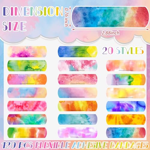 120 Pcs Kids Waterproof Bandages - Tie Dye Style