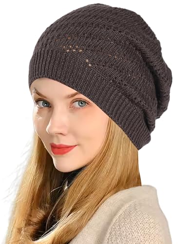Lightweight Crochet Beanie Hat for Women - Dark Gray, Medium
