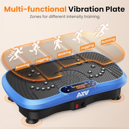 Vibration Plate Fitness Machine - 200W Bluetooth, Curved Design, Slim Blue