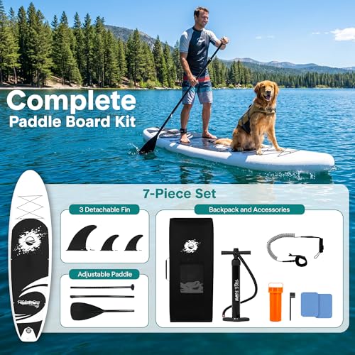 10'6" Inflatable Stand Up Paddle Board with Premium Accessories - Black and Gray