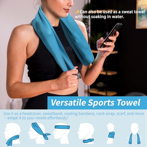 Cooling Towels 4-Pack - Microfiber Neck Wraps, 40"x12" - Blue, Grey, Green, Pink