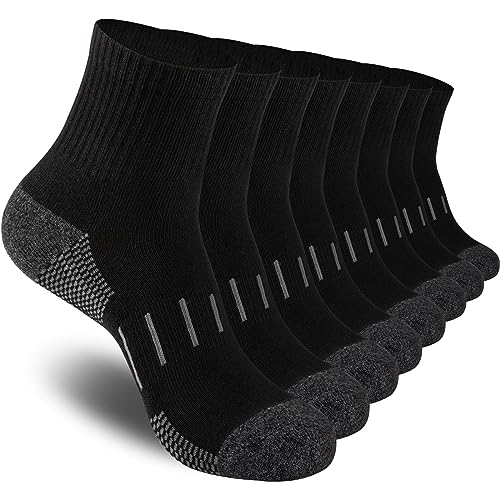 Heatuff Men's Ankle Athletic Socks 8 Pairs Black One Size Moisture Wicking Sports & Running Socks