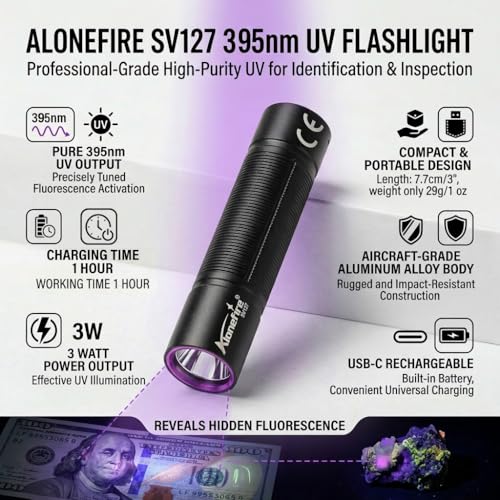 395nm UV Flashlight - USB-C Rechargeable Blacklight Detector
