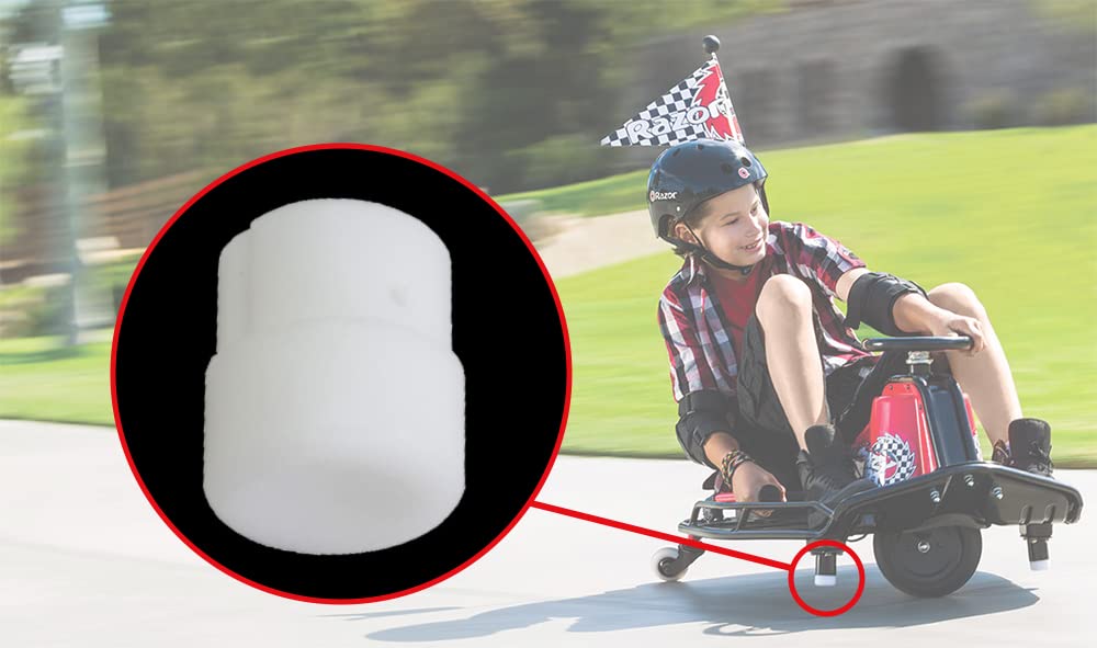AlveyTech Plastic Tip for The Stabilizing Post for Razor Crazy Cart (Versions 1+) - Replacement Parts for Electric Battery Power Kids Drift Buggy Scooter Go-Kart, White Heavy-Duty Pegs, Not a Set