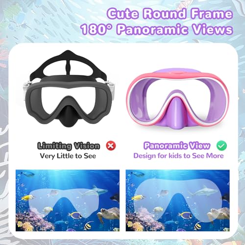 Keary Kids Swim Goggles with Nose Cover - Wide-View Mask, Pink (Clear Lenses), 5-16